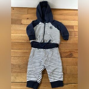 Petit Bateau Navy and White Striped Baby Hoodie Set